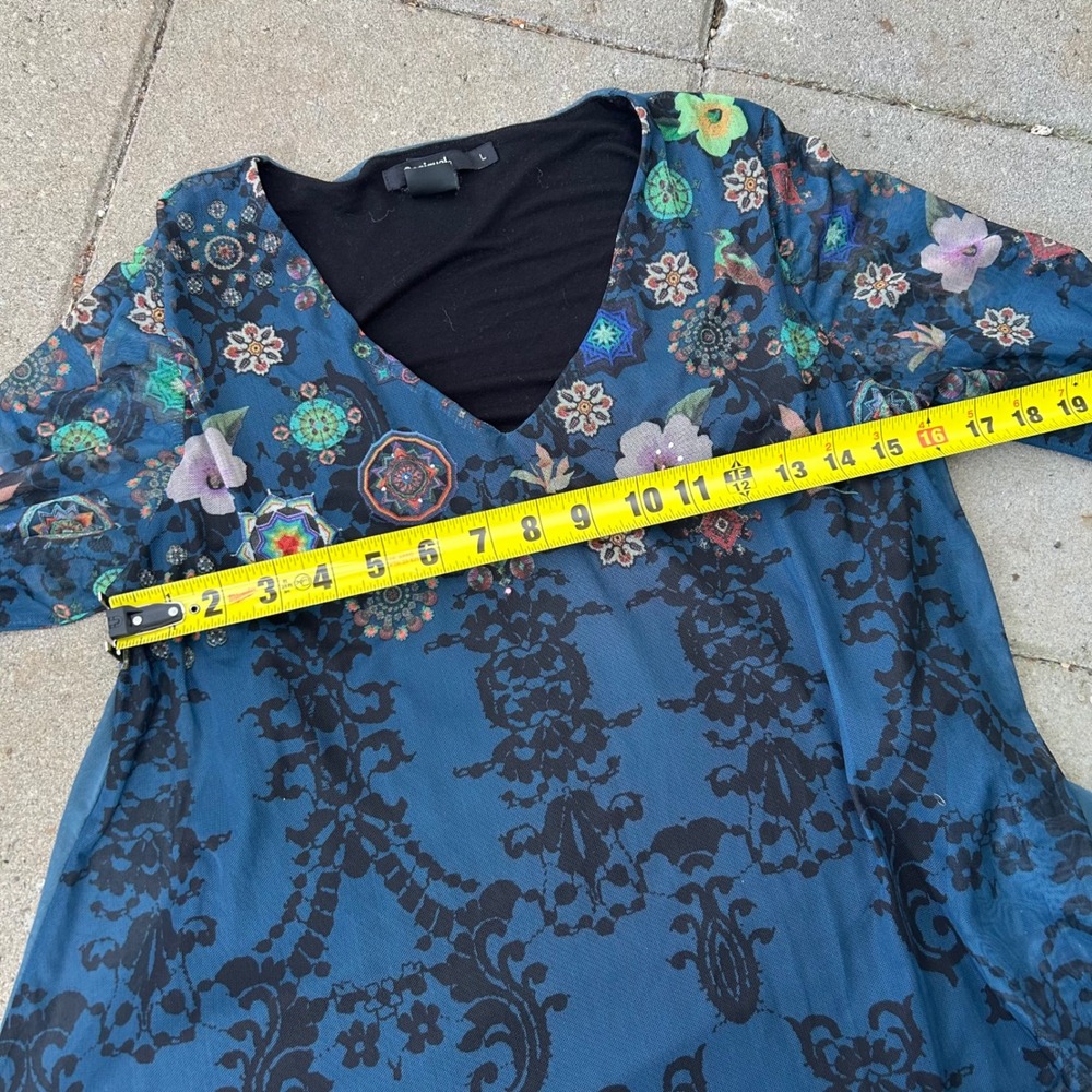 vintage 90's whimsical whimsigoth floral blue mesh layered top - Picture 5 of 8